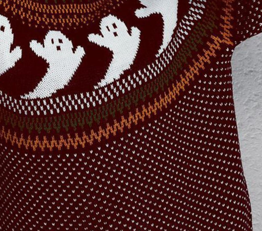 Ghost Pattern Round Neck Long Sleeve Sweater