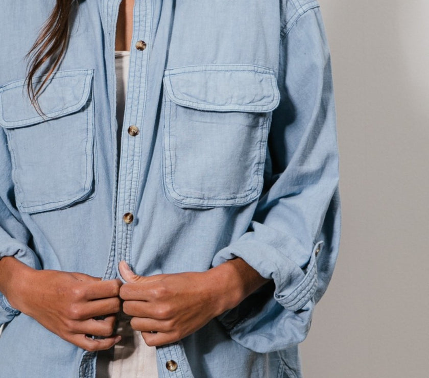 BiBi Button Down Stitch Detail Shirt with Chest Pockets