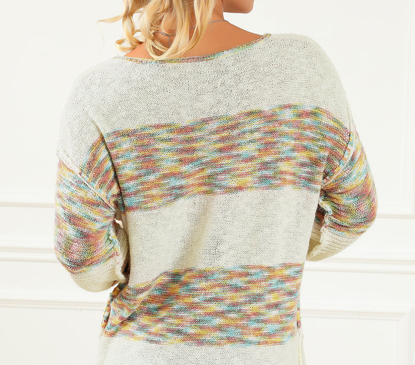 Contrast Half Button Long Sleeve Sweater