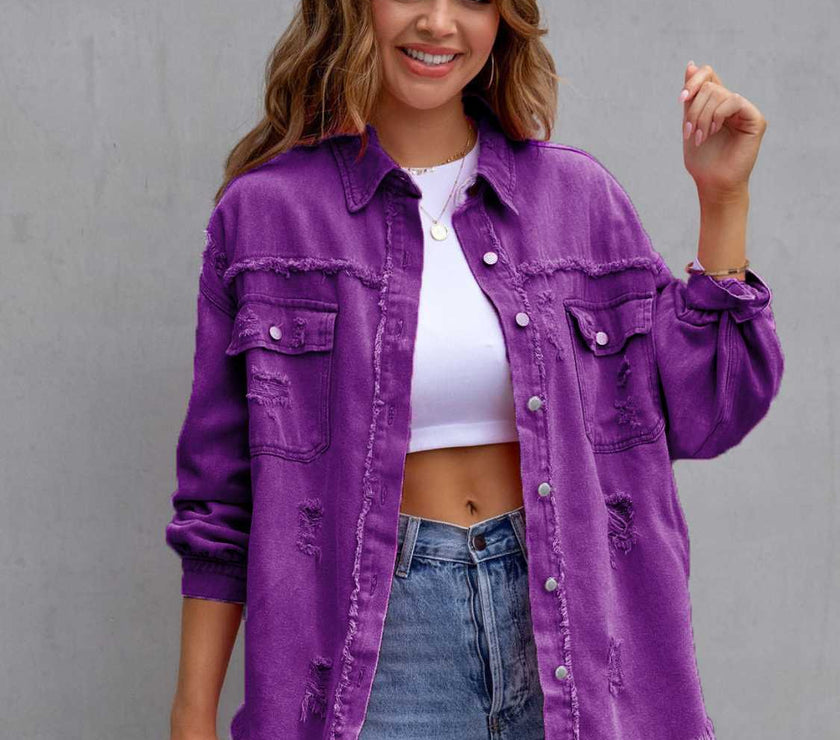 Distressed Drop Shoulder Denim Jacket