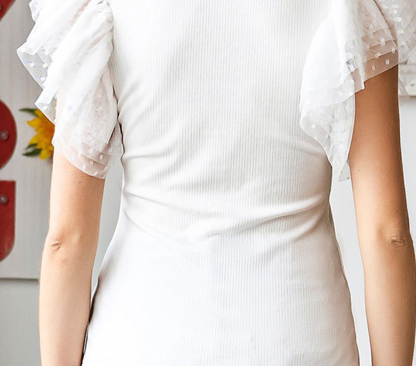 Ruffled Round Neck Cap Sleeve Blouse