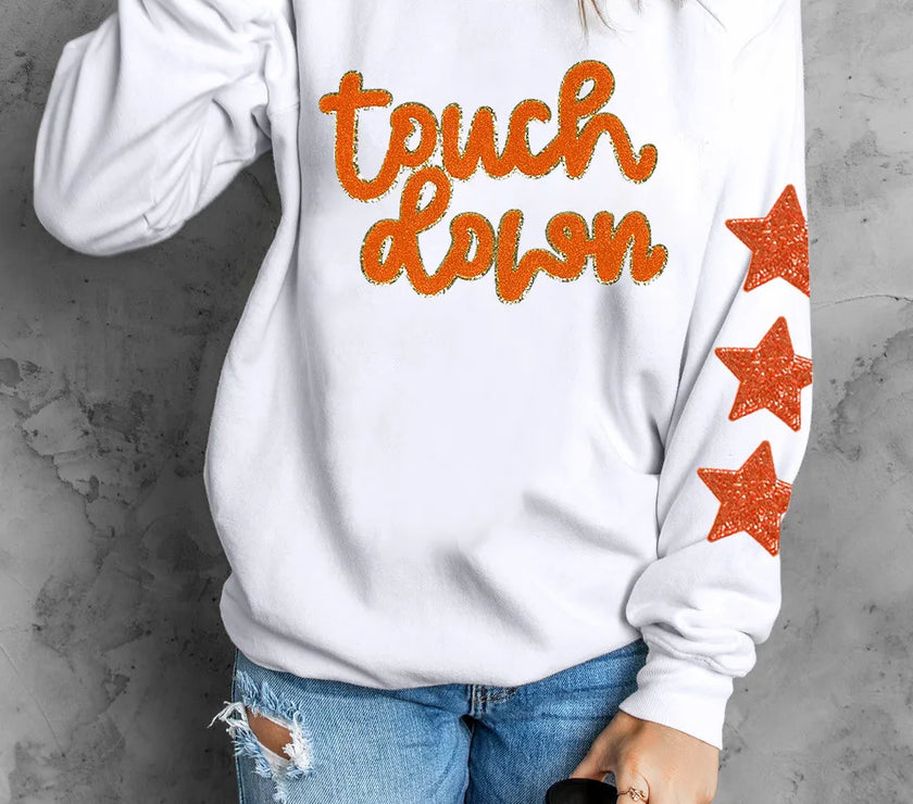 Letter & Star Round Neck Long Sleeve Sweatshirt