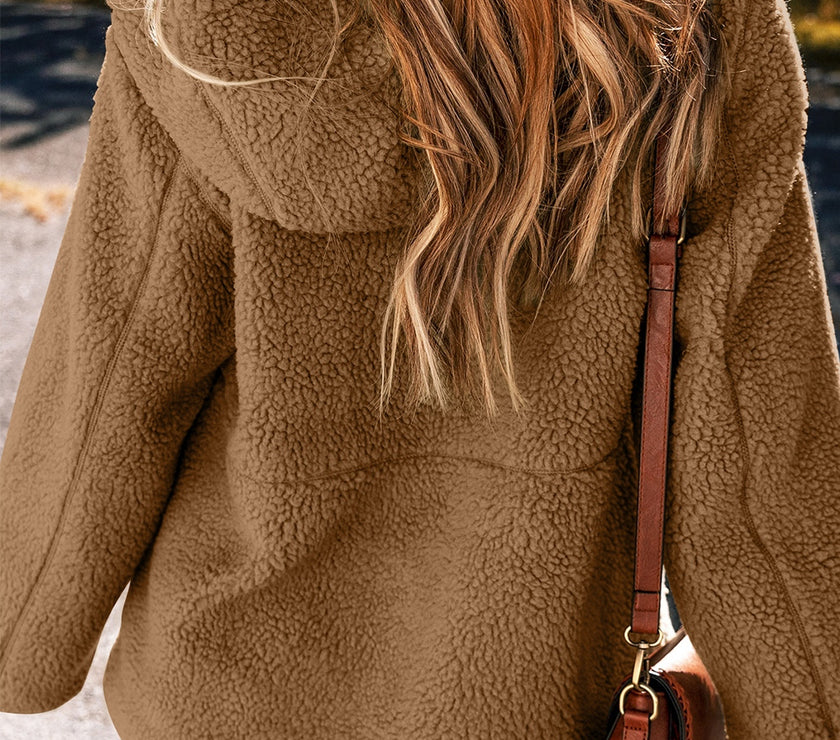 Drawstring Fleece Zip Up Hooded Jacket