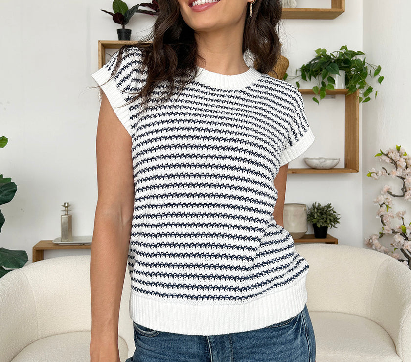 Striped Round Neck Sweater Vest