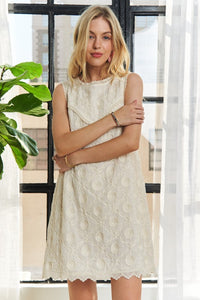 ADORA Applique Round Neck Sleeveless Shift Dress