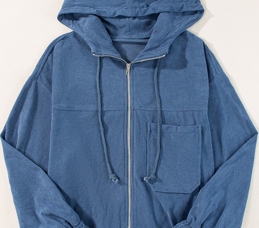 Pocketed Zip Up Long Sleeve Hooded Jacket