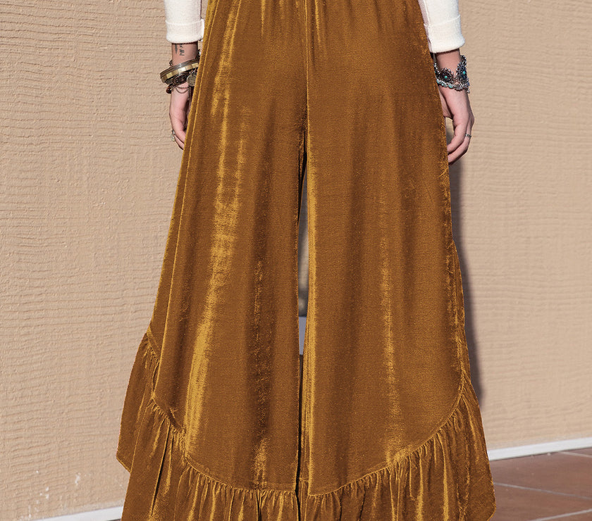 Slit Ruffled Wide Leg Pants