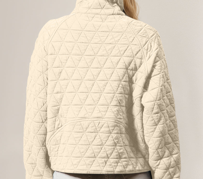 Double Take Half Zip Long Sleeve Quilted Sweatshirt with Pocket