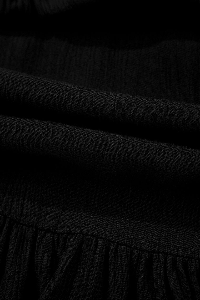 Black Floral Embroidery Ruffled Spaghetti Straps Tank Top