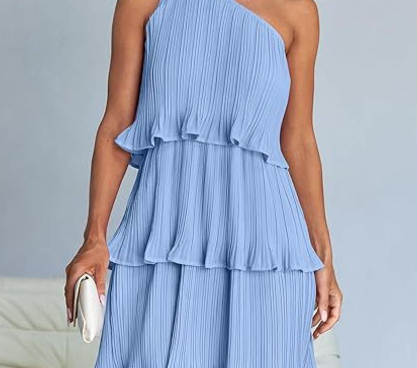 Layered Single Shoulder Mini Dress