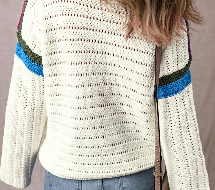 Flower Round Neck Long Sleeve Sweater