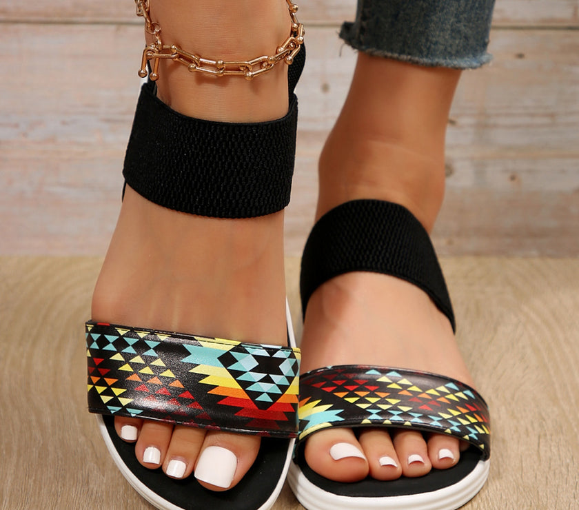 PU Leather Open Toe Low Heel Sandals