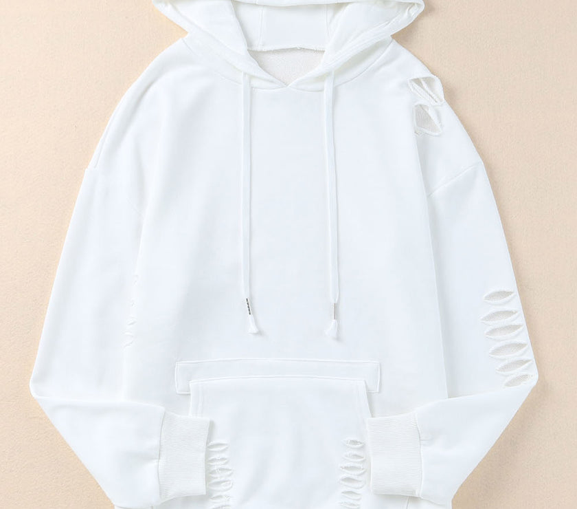Distressed Drawstring Long Sleeve Hoodie