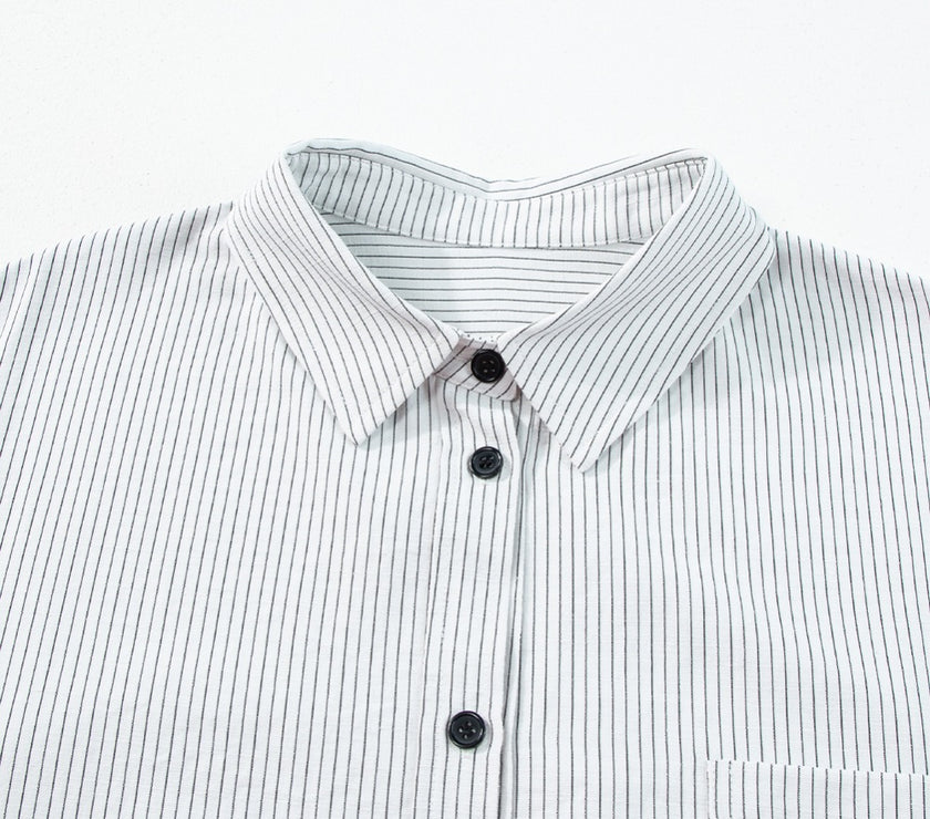 Striped Collared Neck Long Sleeve Shirt