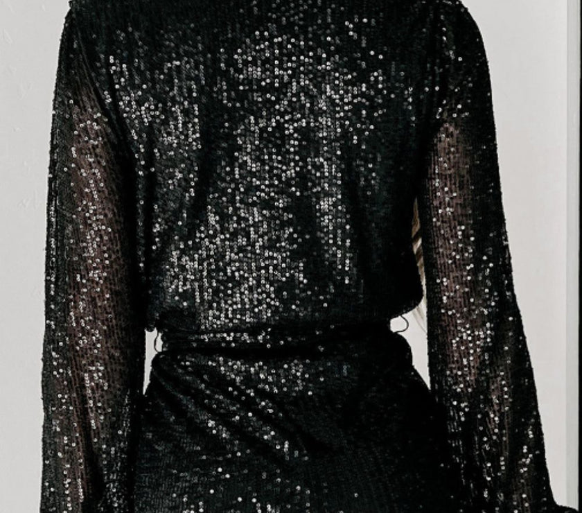 Sequin Surplice Long Sleeve Romper