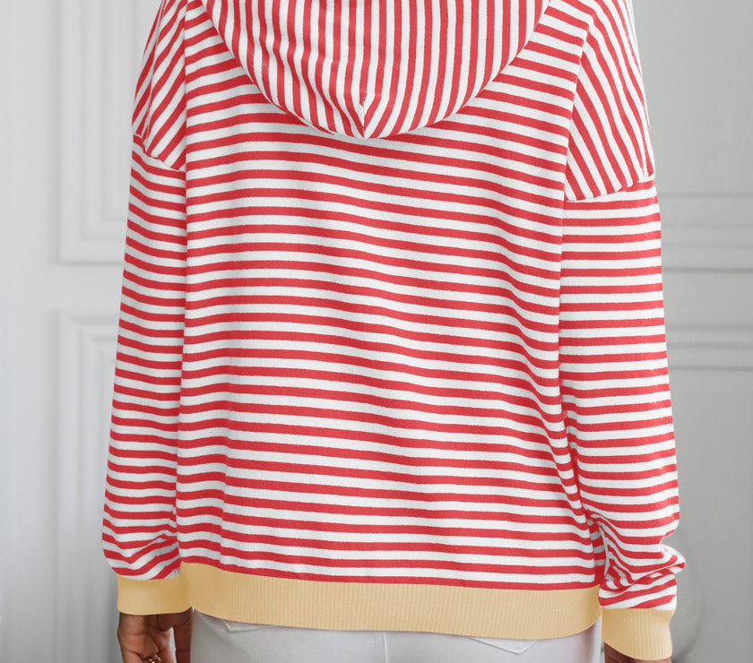 Mandy Striped Long Sleeve Hooded Knit Top