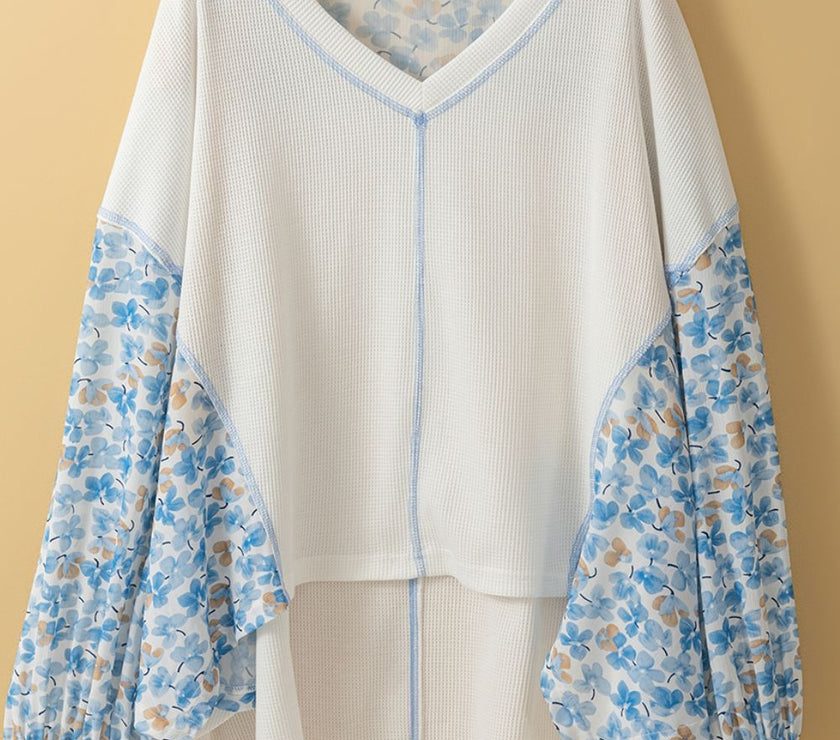 High-Low V-Neck Long Sleeve Blouse
