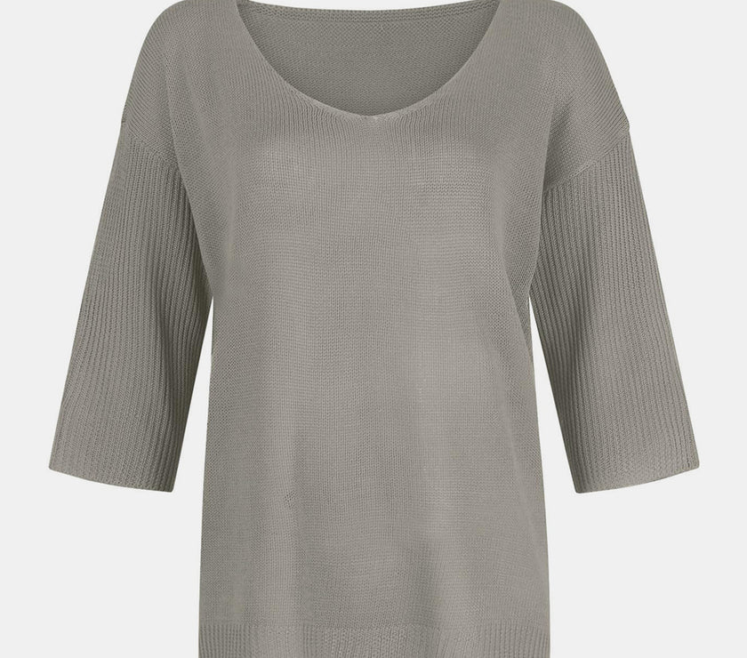 V-Neck Three-Quarter Sleeve Knit Top