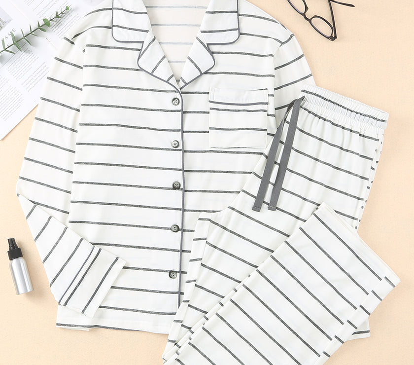 Striped V-Neck Long Sleeve Top and Pants Lounge Set