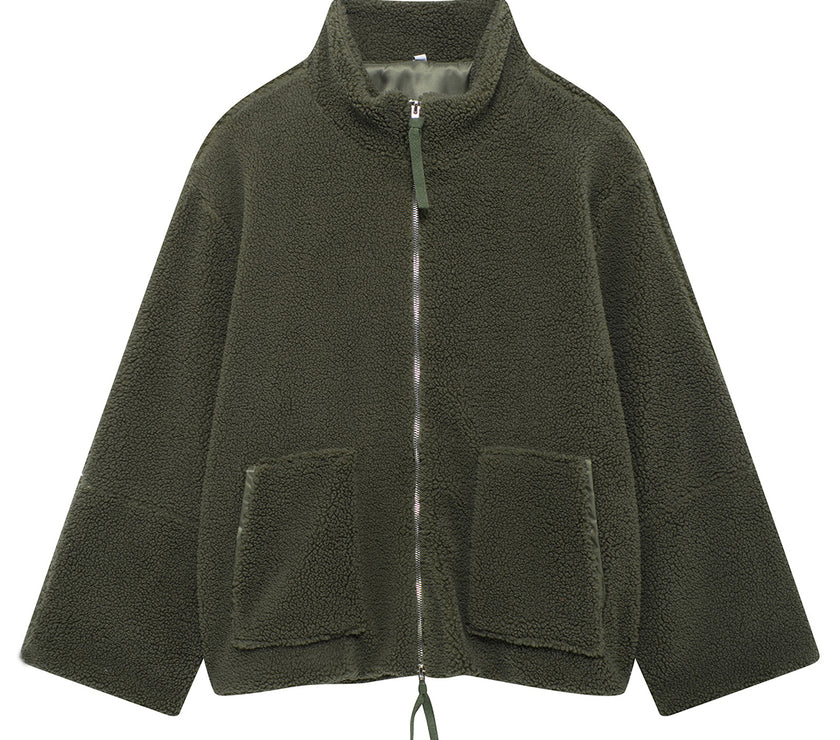 Turtleneck Zip Up Long Sleeve Plush Jacket