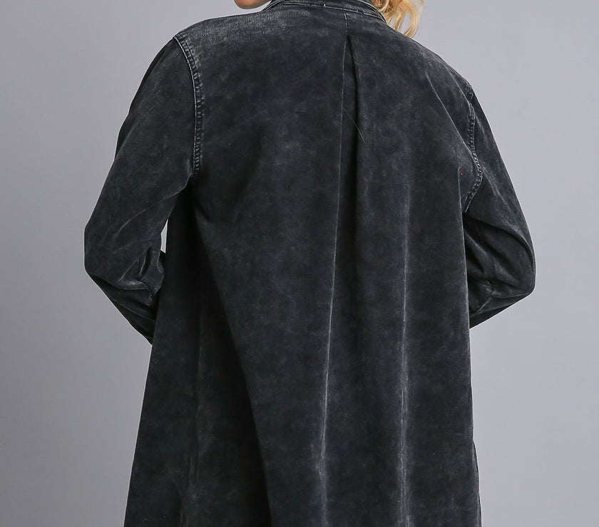 Umgee Raw Hem Button Down Denim Jacket with Chest Pockets