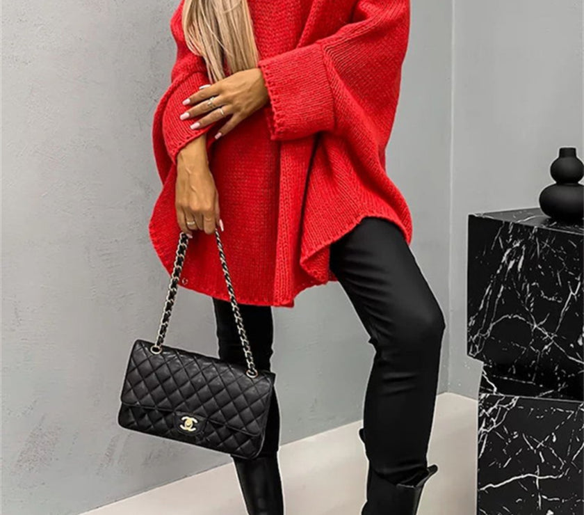 Round Neck Batwing Sleeve Sweater