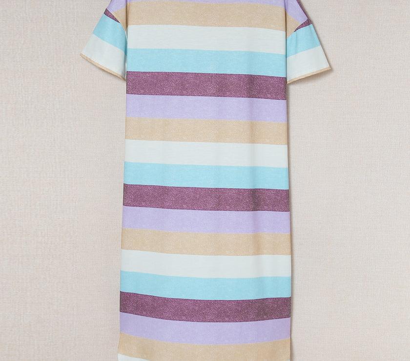 Striped V-Neck Curved Hem Midi Dress