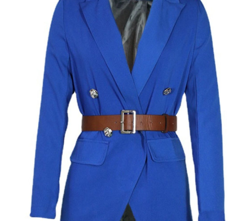 Buttoned Lapel Collar Long Sleeve Blazer