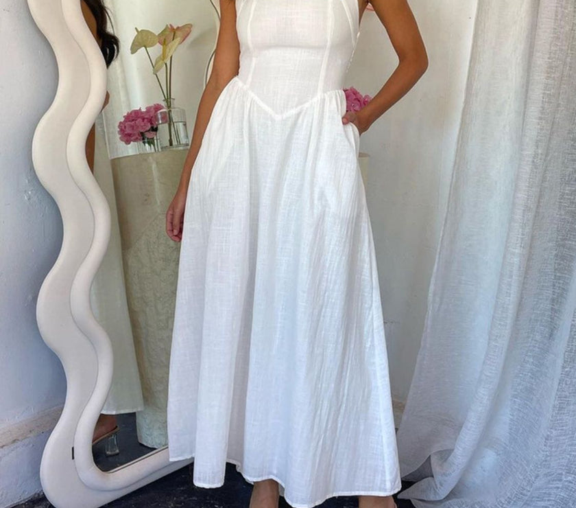 Devine Ruched Halter Neck Midi Dress