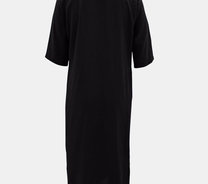 Full Size Notched Half Sleeve Midi Dress