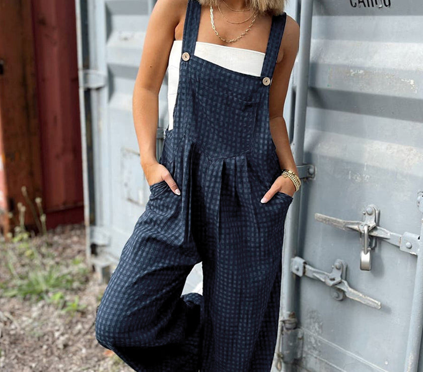Plaid Wide Strap Wide Leg Overalls