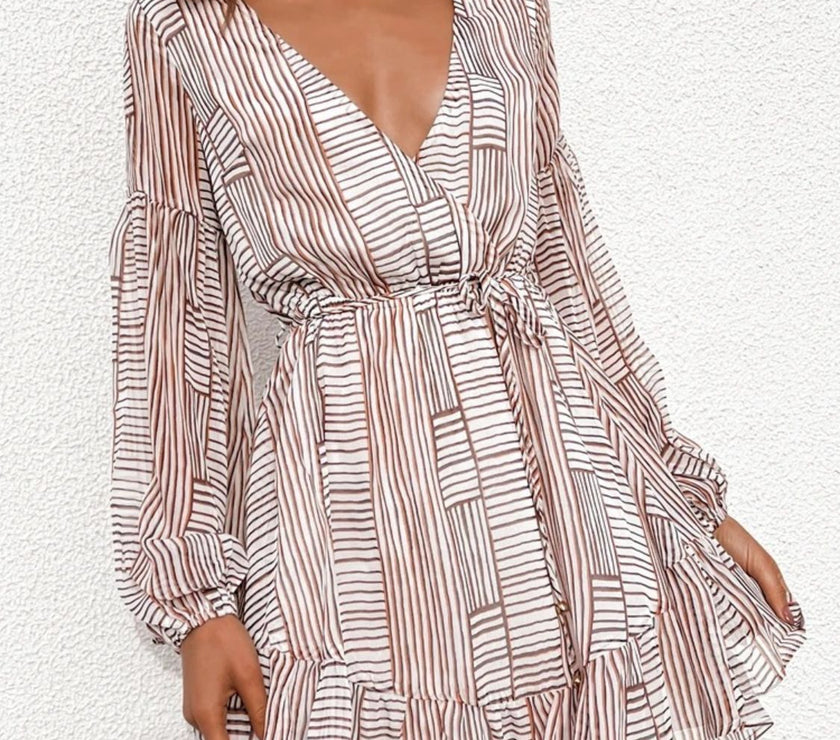 Cutout Back Surplice Long Sleeve Dress