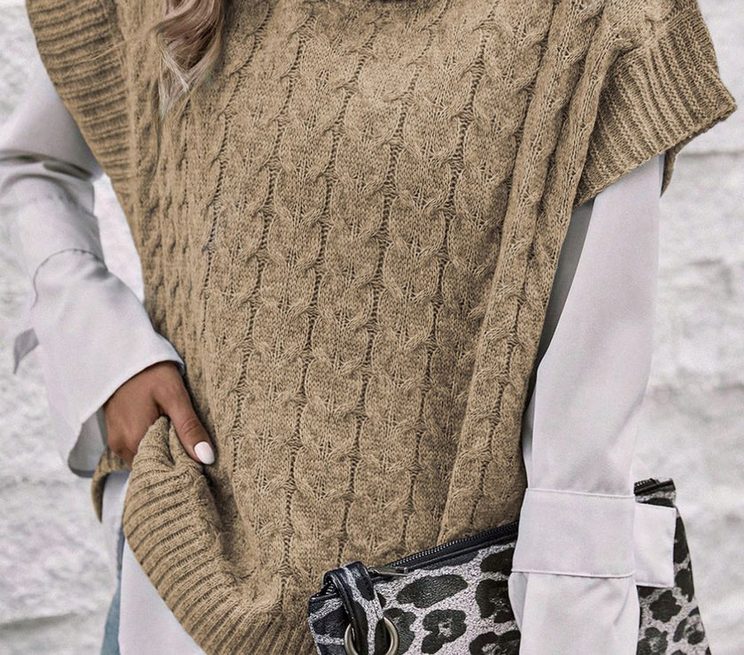 Cable Knit Turtleneck Short Sleeve Sweater