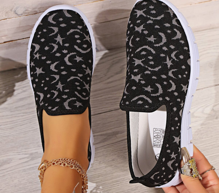 Star & Moon Pattern Flat Loafers