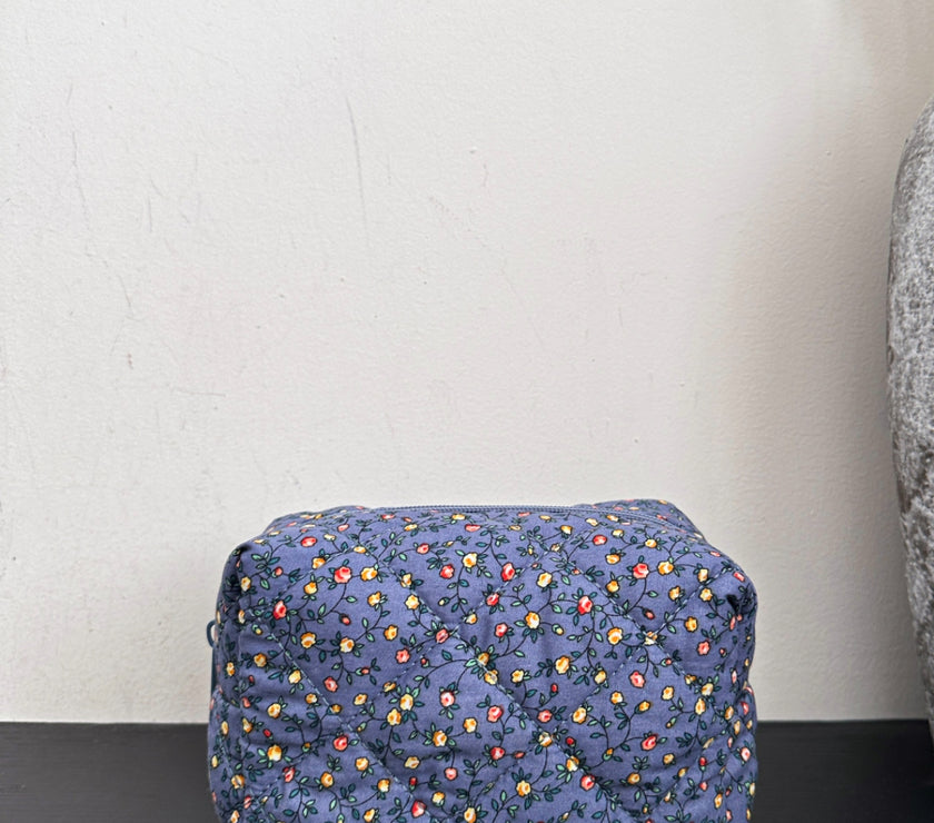 Floral Quilted Clutch with Plaid Lining