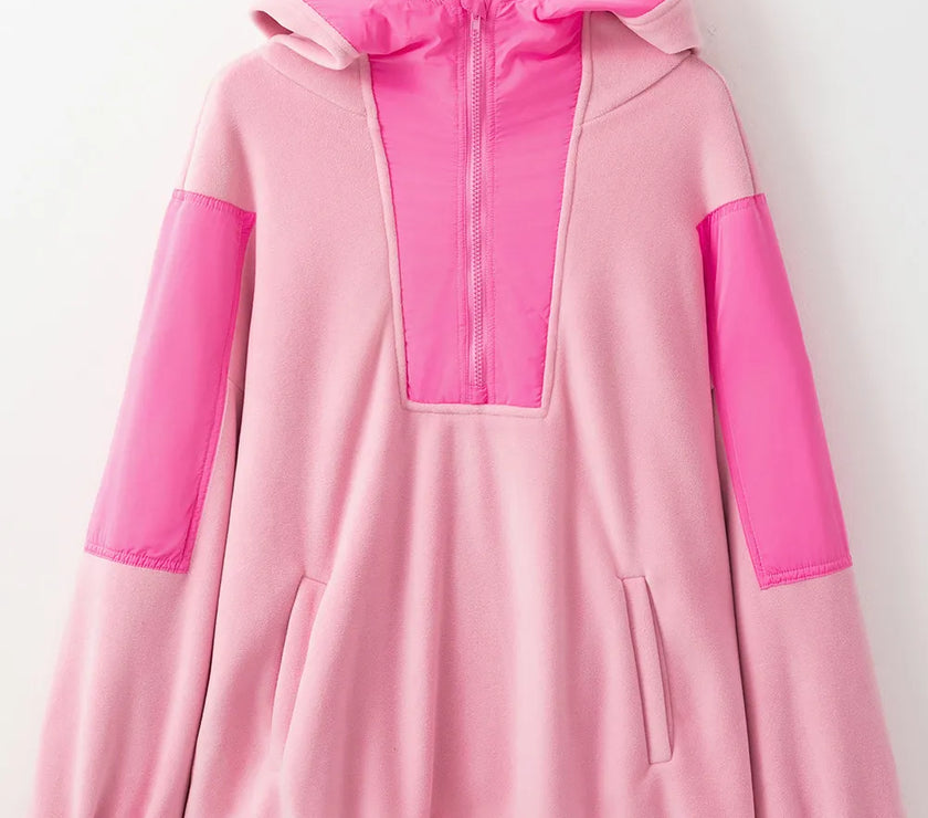 Color Block Half Zip Long Sleeve Hoodie