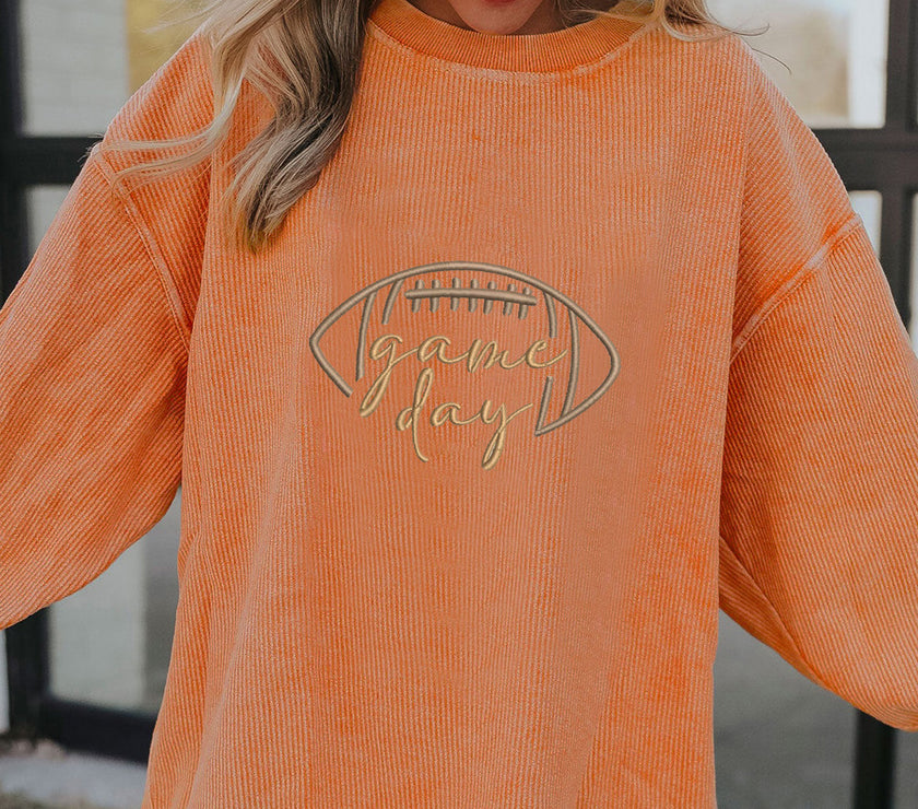 Apricot Football Graphic Drop Shoulder Game Day Corded Sweatshirt