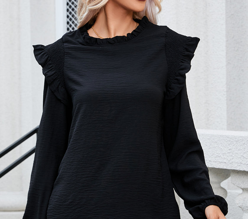 Frill Mock Neck Ruffled Balloon Sleeve Blouse