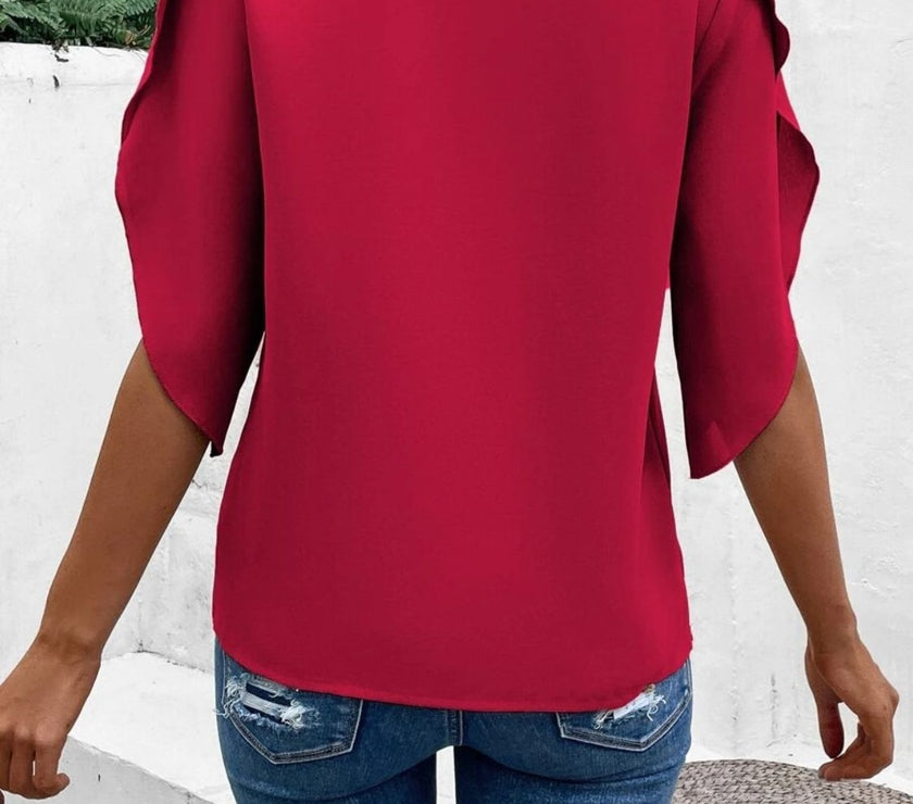 Lace Detail V-Neck Half Sleeve Blouse