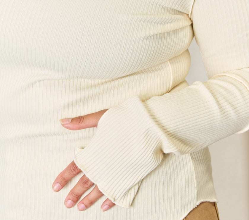 Culture Code Full Size Ribbed Round Neck Long Sleeve Top
