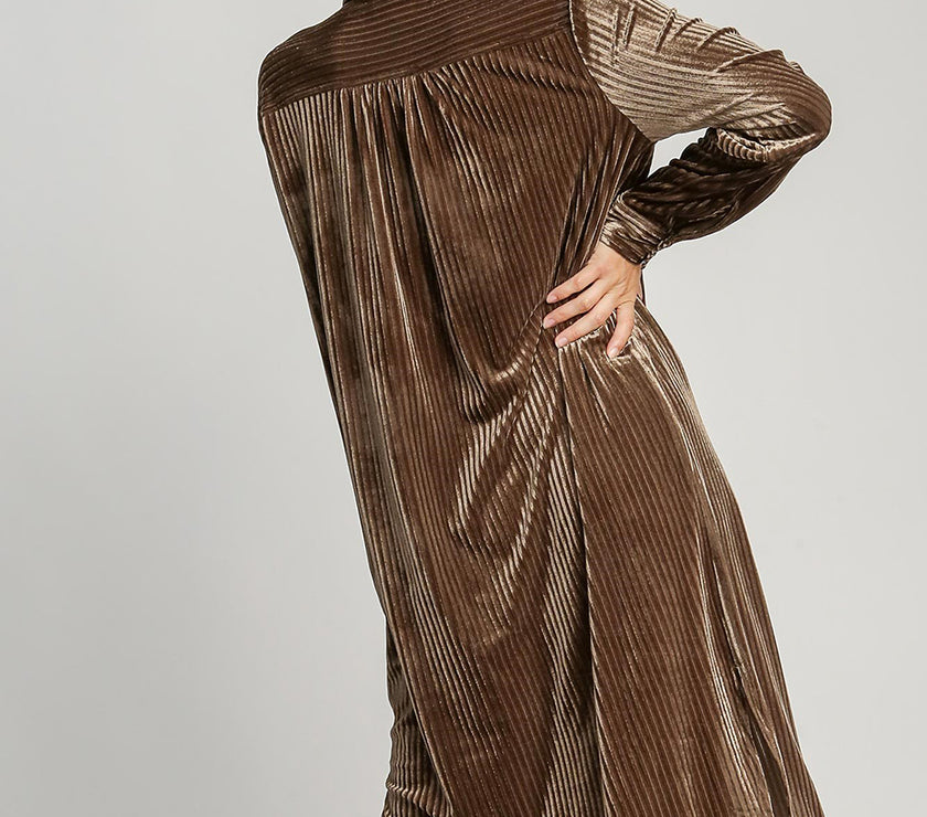 Umgee Texture Curved Hem Button Down Shirt Dress