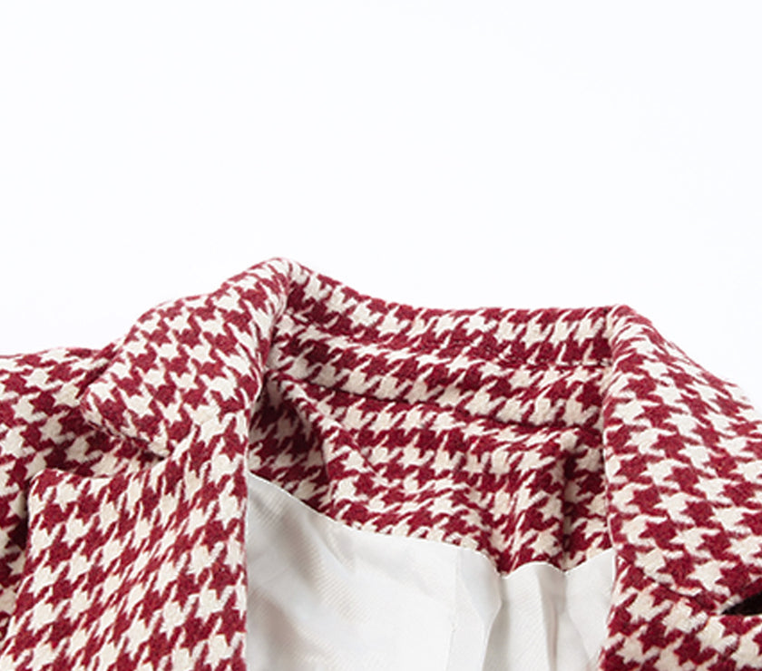 Houndstooth Collared Neck Double-Breasted Blazer