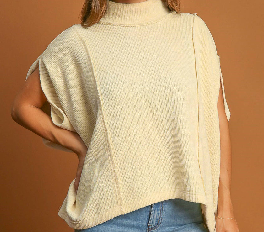 Umgee Solid Color Mock Neck Short Sleeve Top