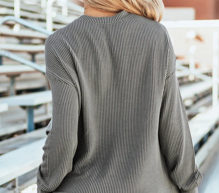 GAME DAY Striped Round Neck Long Sleeve Top