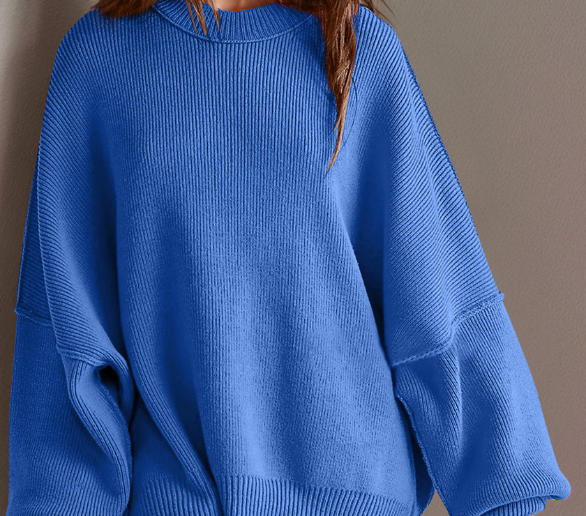 Double Take Side Slit Round Neck Long Sleeve Sweater