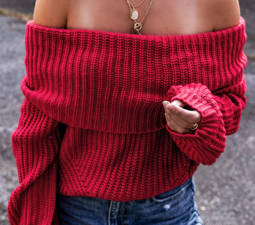 Off-Shoulder Long Sleeve Sweater