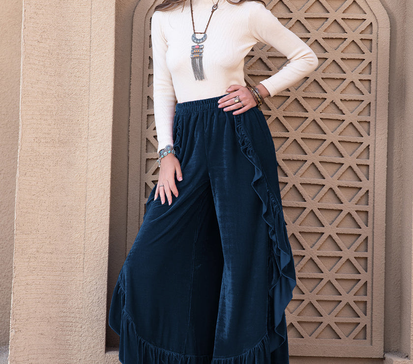 Slit Ruffled Wide Leg Pants
