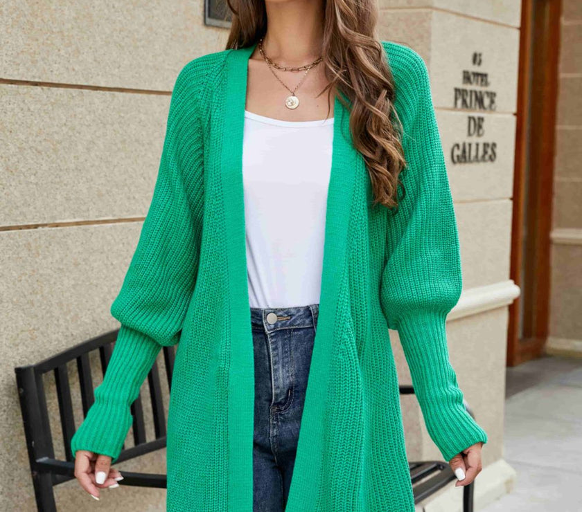 Open Front Lantern Sleeve Cardigan