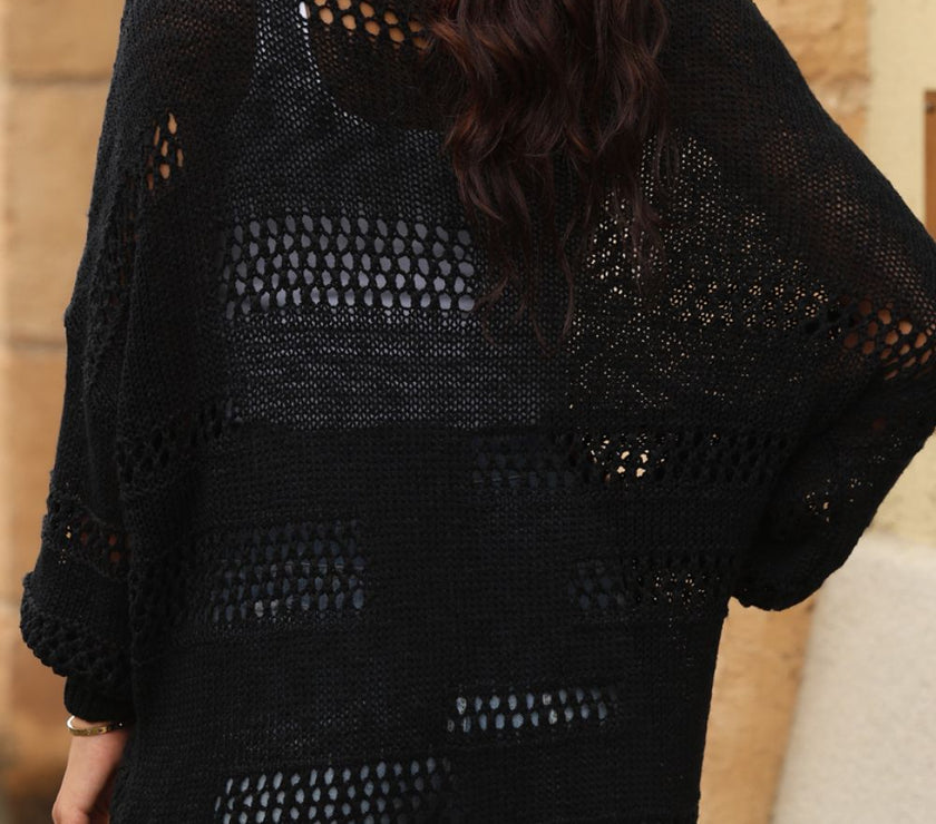 Openwork Open Front Long Sleeve Cardigan