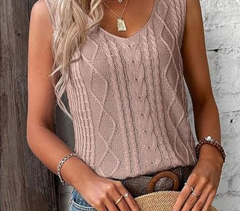 Cable-Knit V-Neck Sweater Vest